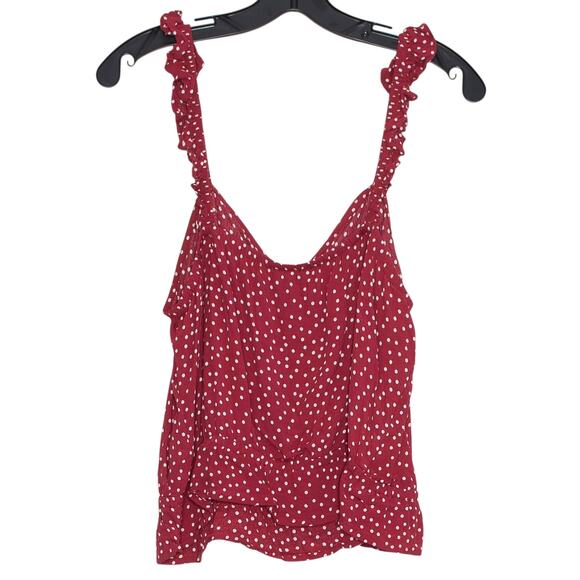 Express Tank Top Polka Dot Cottage Ruffle Coquette Y2K Retro Romantic Red Large - Picture 5 of 6